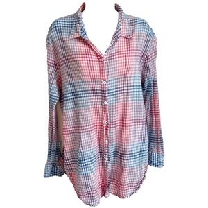Westbound Red White Blue Plaid Long Sleeve Button Down Cotton Top XL